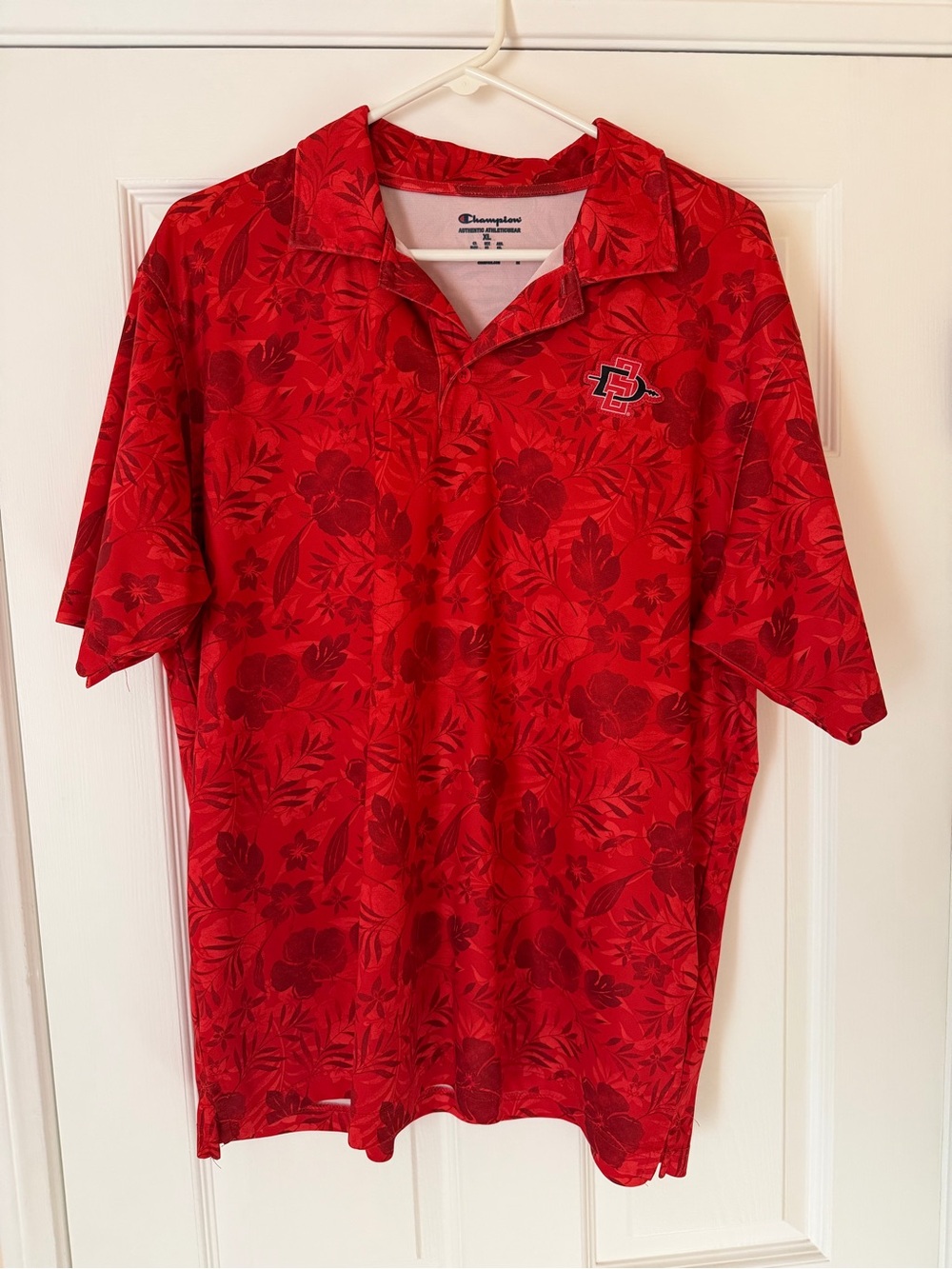 Champion Red Floral Short-Sleeve Polo with Embroidered Logo